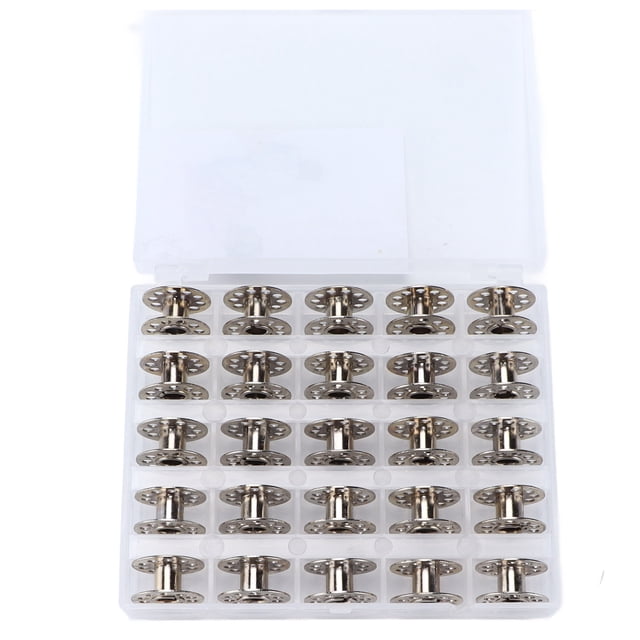 25 bobinas para máquina de coser, multifuncionales, de acero inoxidable, con caja de almacenamiento.