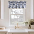 thumbnail image 2 of NICETOWN Valance Curtains for Windows, Double Layer Floral Linen Kitchen Curtains, Rod Pocket Farmhouse Peony Pattern Semi Sheer Light Filtering Linen Cafe Curtains, Blue, 52"x18", 1 Panel, 2 of 8