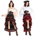 thumbnail image 2 of Vjnyvs Pirate Buccaneer Tops Shirt Skirt Corset Waist Belt Victorian Halloween Women Punk High Low Skirt Outfit, 2 of 7