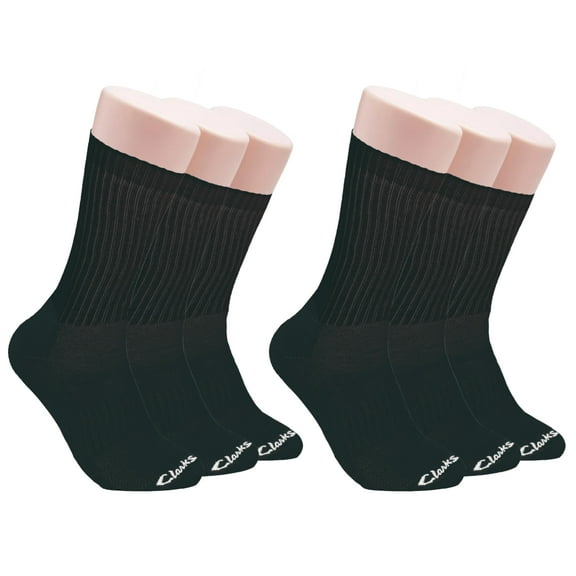 Clarks Men's Sport Half Cushion Crew Socks 6 Pair, Black, Men's 7-12 Shoe