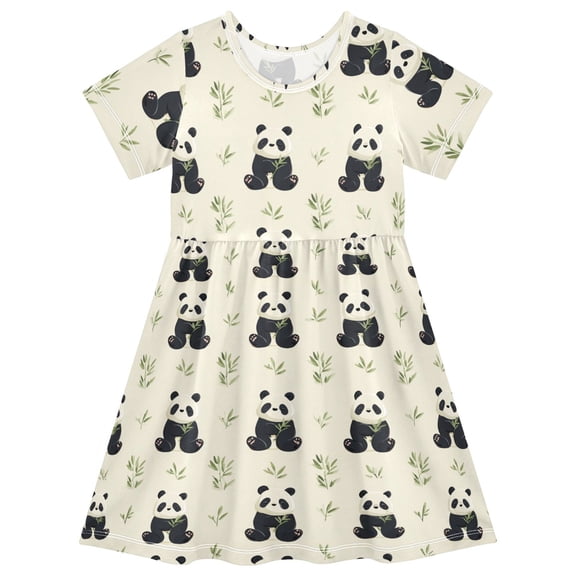 Good-natured Panda Short Sleeve Dress A-Line Cute Midi Casual Sundress 2-8 Years