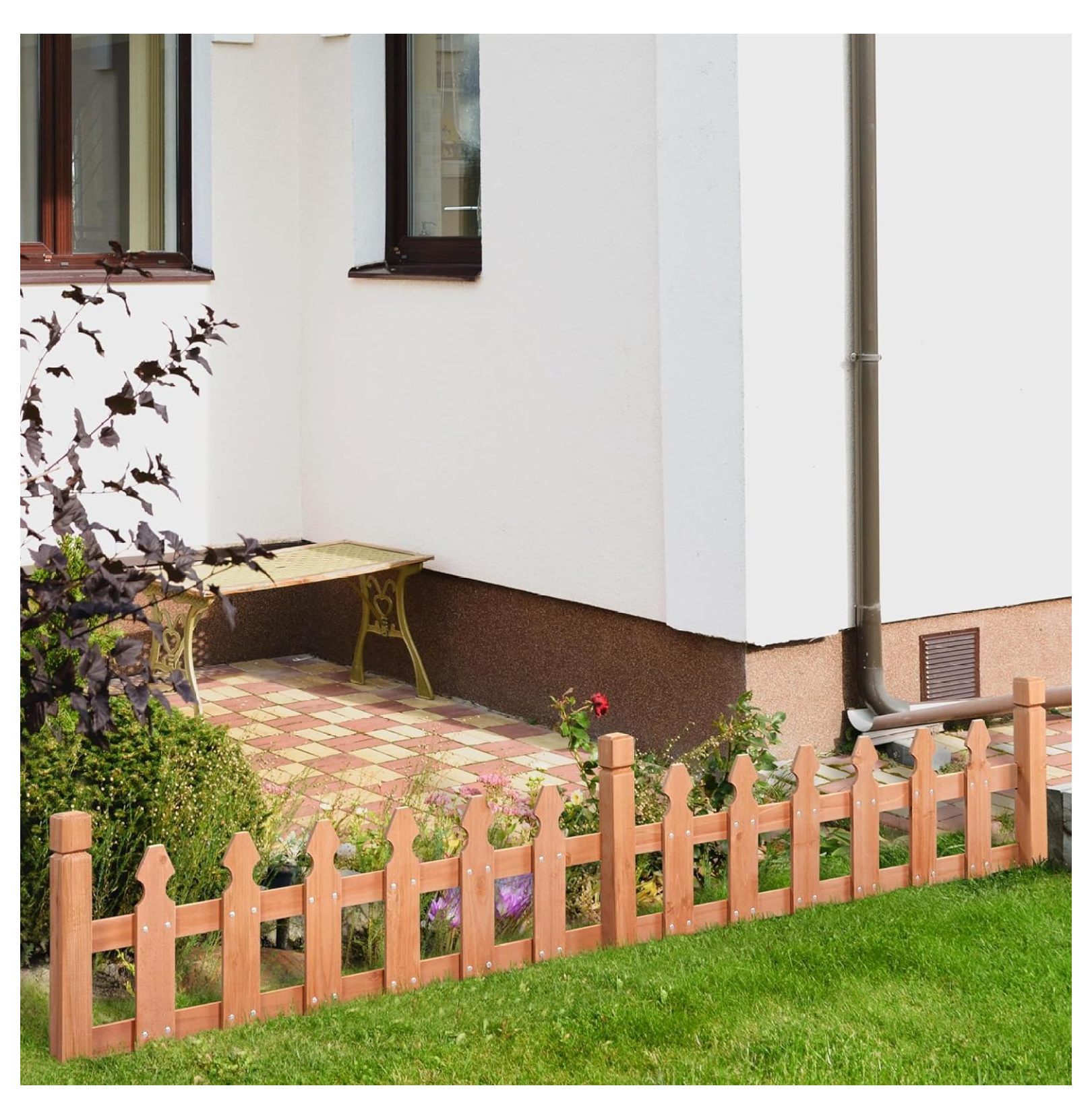 Wood Picket Garden Fence Edging Fencing Garden Yard Border Edging Panels Posts Flower Plants Pool Fences-177.5 in