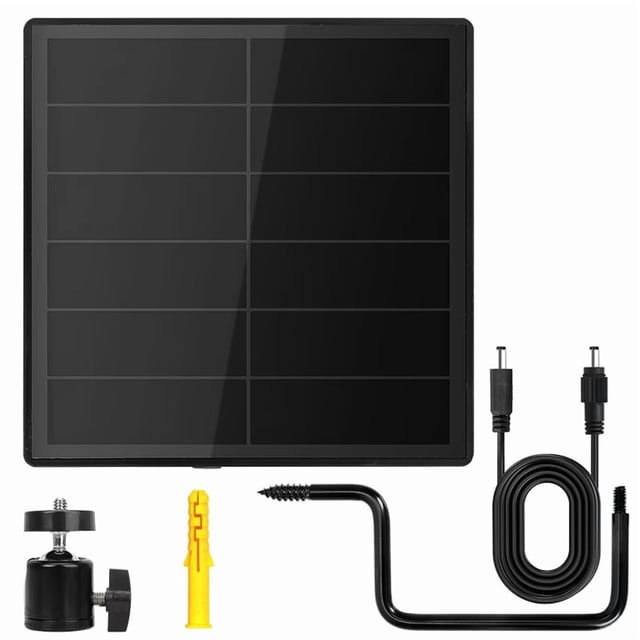 Panel Solar D5 de 5 W para Timbre de Cámara de Seguridad, Resistente Al Agua IP66, Cargador de Batería con Puerto CC 5,5 X 2,1, Salida de 5 V y 2,6 A.
