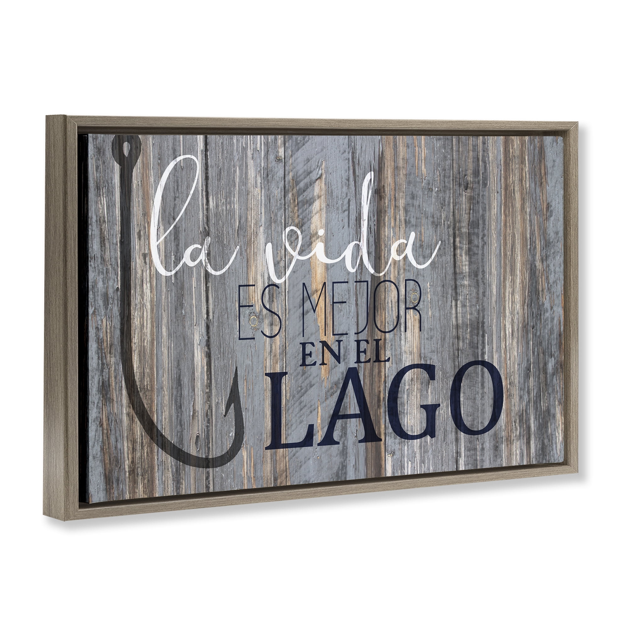 Stupell Industries Mejor en el Lago Azul Inspirational Quotes & Sayings Painting Brown Floater Framed Art Print Wall Art, 31 x 21
