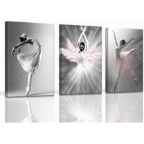 Girls Bedroom Decor Ballet Dancer Wall Pictures for Bedroom Black and White With Pink Home Decorations Artwork for Home Walls Pink Wall Art for Bedroom（Only canvas）