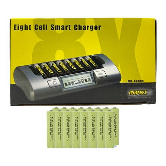 Powerex MH-C800S Eight Slot Smart Charger & 16 AAA NiMH Batteries (900 mAh)