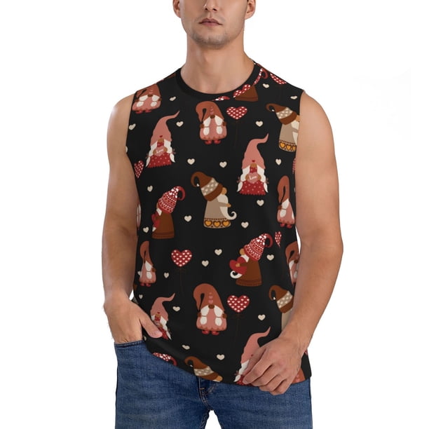 Fotbe Valentine Gnome Men's Camiseta sin Mangas Estampada para Hombres, Playera Casual para Gimnasio, Entrenamiento, Playa-Small
