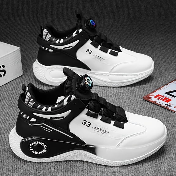 Men's All-Season High-Top Sneakers with Rotating Buckle Closure - Breathable PU & PVC Sole, Heavy-Duty Lace-Free Shoes for Casual, Running ,Cushioning - White/Black/Grey/Beige/Green/Golden Accent