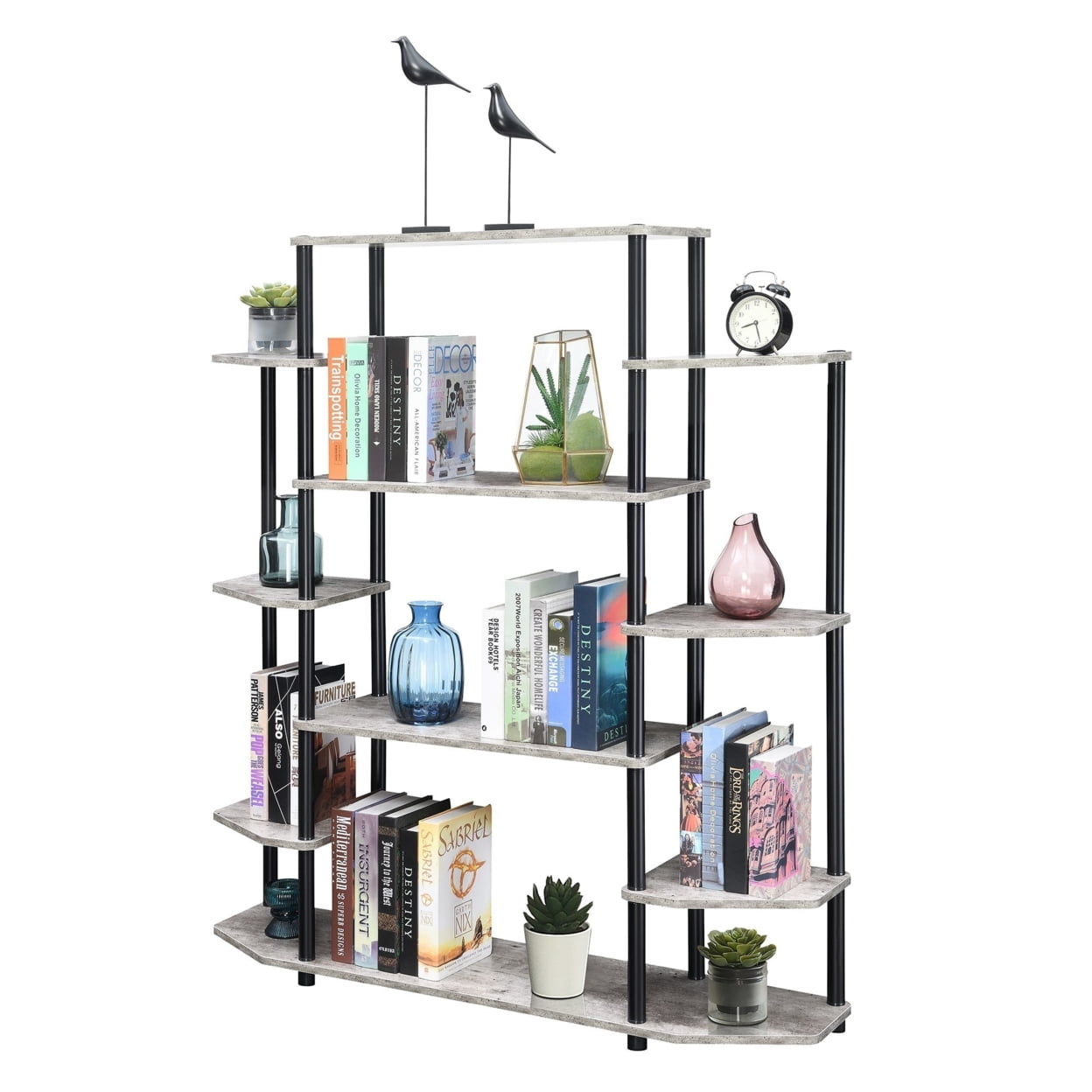 Convenience Concepts Designs2Go No Tools Wall Unit Bookshelf, Faux Birch/Black Poles