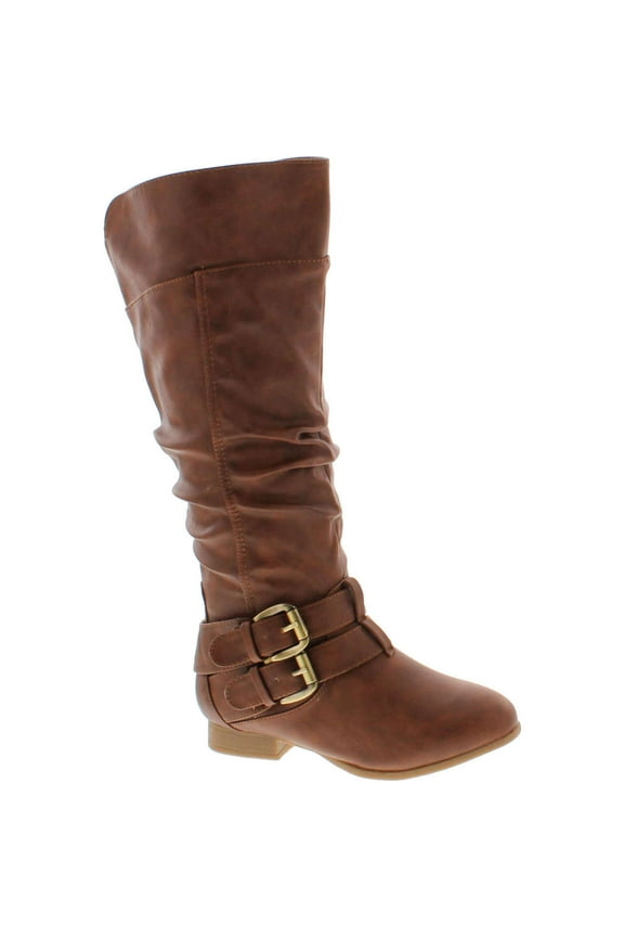 Womens Coco-20 Knee High Round Toe Buckle Slouched Riding Flat Boots