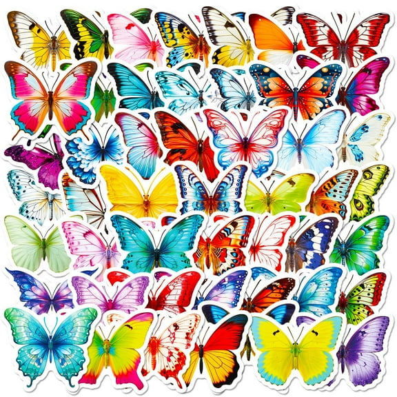 50-Pack Colorful Butterfly Stickers - New SHEIN Bestseller, Vibrant Floral & Butterfly Graffiti Waterproof Stickers for DIY Projects and Crafting