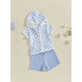 thumbnail image 5 of BemeyourBBs Toddler Terry Cloth Swim Cover Up Baby Boy Girl Swimsuit Trunks and Short Sleeve Plaid Striped Coverup Towel Zipper Hoodies Top Shorts Set Beach Bathing Suit Swimwear, 5 of 9