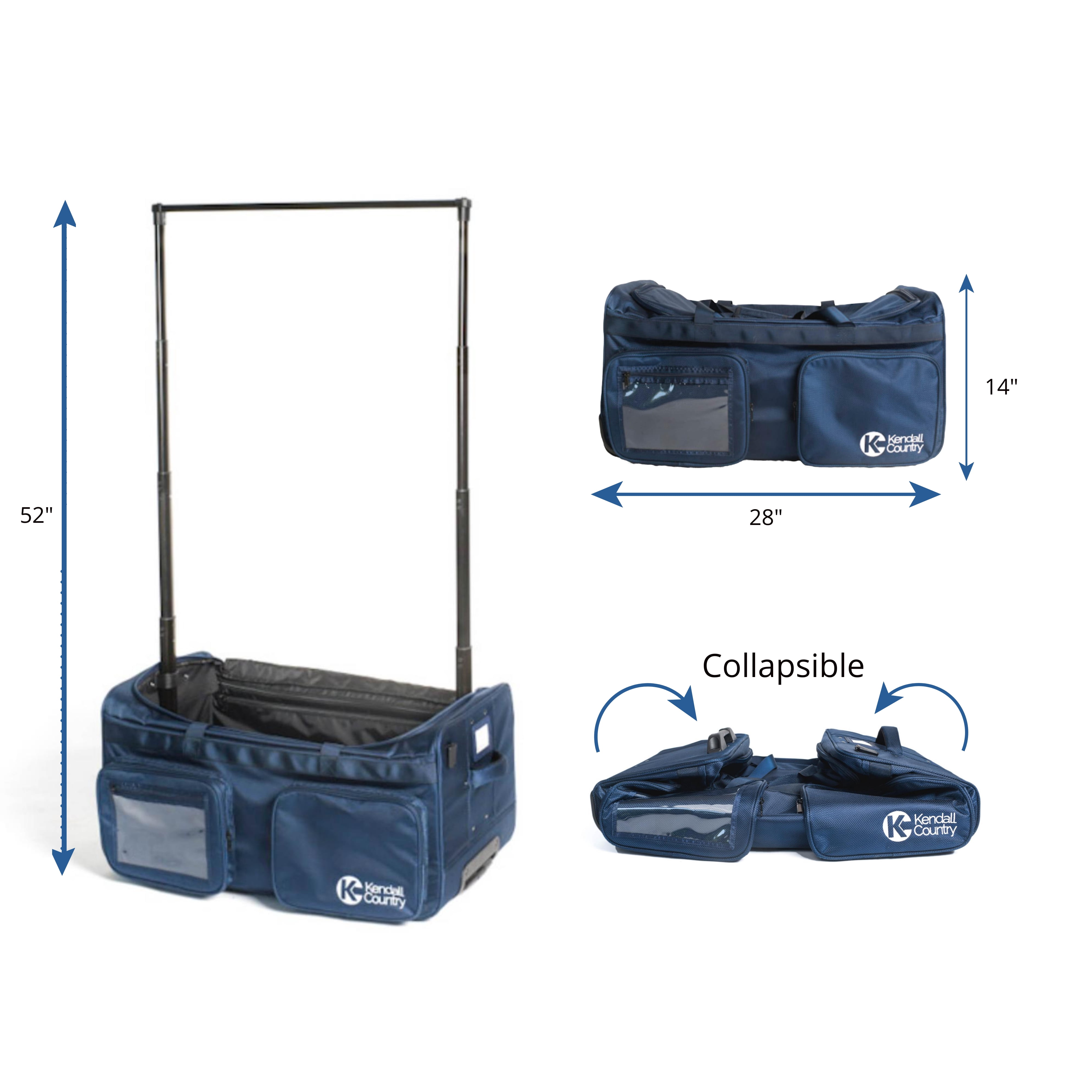 Kendall Country Dance Rolling Duffel with Garment Rack, Midnight Blue, Large, 28-inch