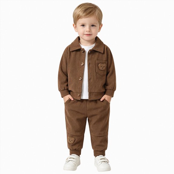 Toddler Boys Girls Fall Winter Clothes 9 12 18 24 Months 2T 3T Baby Crewneck Floral Sweatshirts Pants Set Long Sleeve Outfits Set Little Kids Fall Outfits Brown Size 6-9 Months