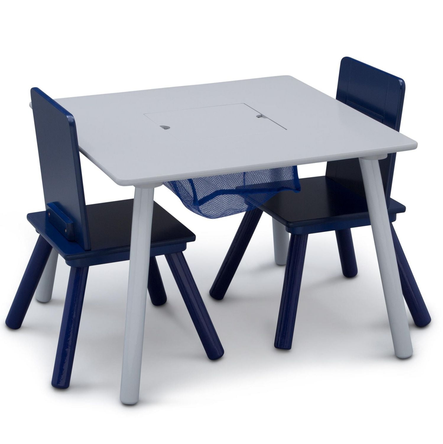 Delta Children Ensemble table et chaises pour enfants avec rangement (2 chaises incluses) – gris/bleu