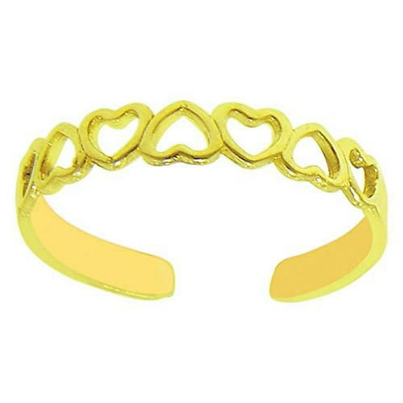 JewelStop 14K Yellow Gold Multiple Hearts Shiny Style Adjustable Toe Ring