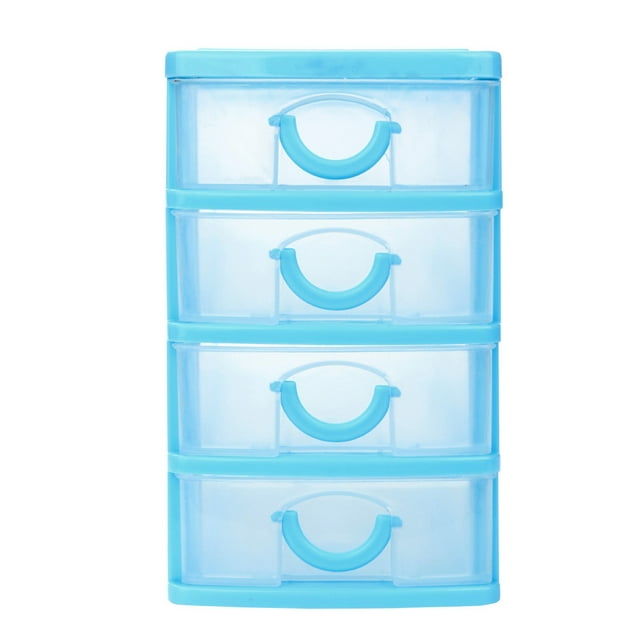 Drawer Organizer 4 Drawer Desk Organizer, Plastic Home Office Storage Organizer, Makeup Organizer Storage Station Cube, Cosmetics Jewelry Storage Box, 4 Drawer for Bathroom, Desk, Office