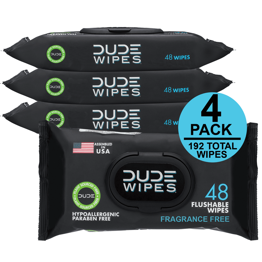 DUDE Wipes Flushable Wipes, Unscented, 4 packs of 48 wipes, 192 wipes