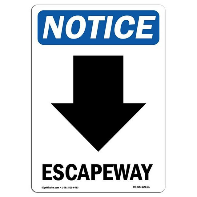 SignMission OS-NS-A-1218-V-12151 12 x 18 Po Panneau de Signalisation OSHA - Échappement Flèche vers le Bas