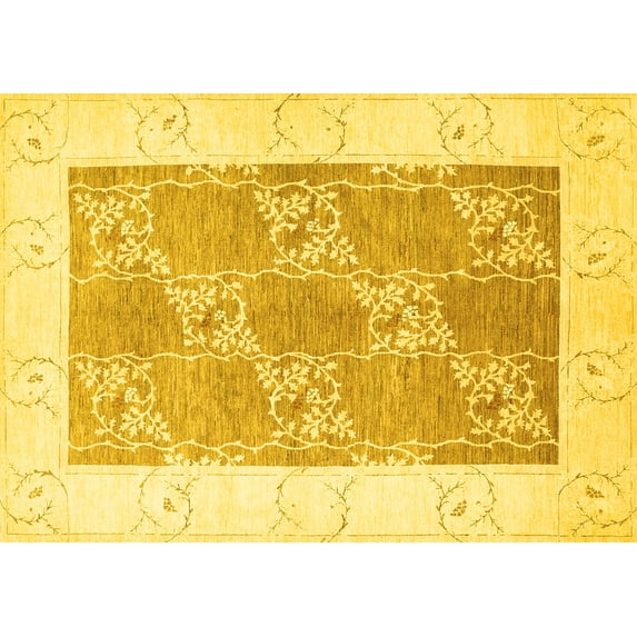 Ahgly Company Indoor Rectangle Abstract Yellow Contemporary Area Rugs, 4' x 6'