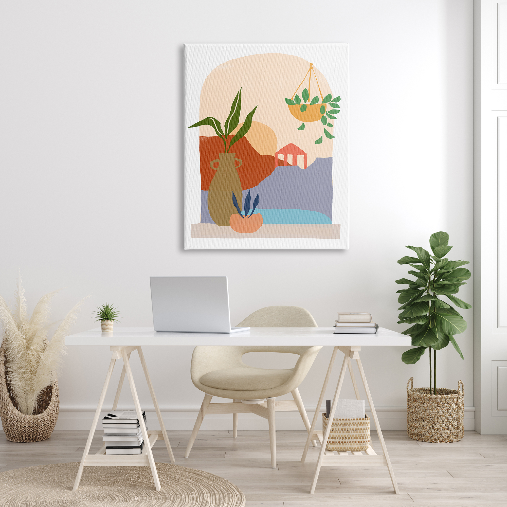 Stupell Industries Bold Hanging Potted Plants Windowsill Landscape Scene Graphic Art Gallery Wrapped Canvas Print Wall Art, Design by June Erica Vess