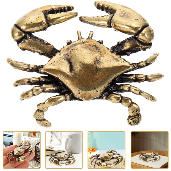 OUNONA Golden Brass Crab Figurine for Home Decor Retro Style Desktop Ornament 6.5 Inches