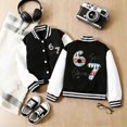 thumbnail image 2 of OOOUM Kids Christmas Theme Varsity Jacket Striped Collar Button Down Bomber Jacket Graphic Streetwear Baseball Jacket Black 5-6 Years, 2 of 7