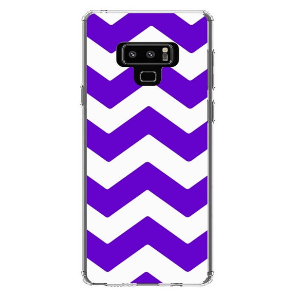 DistinctInk Clear Shockproof Hybrid Case for Samsung Galaxy Note 9 - TPU Bumper, Acrylic Back, Tempered Glass Screen Protector - Purple White Stripes - Stripes Pattern