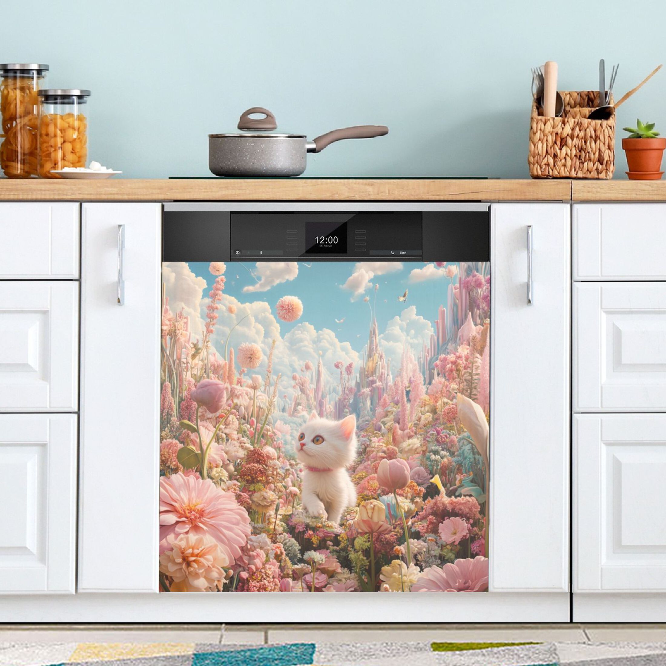 Dishwasher Magnetic Sticker 23x26 Inch Refrigerator Magnetic Sticker Washing Machine Magnetic Sticker Kitchen Panel Magnetic Sticker Home Decor Flower World Cat