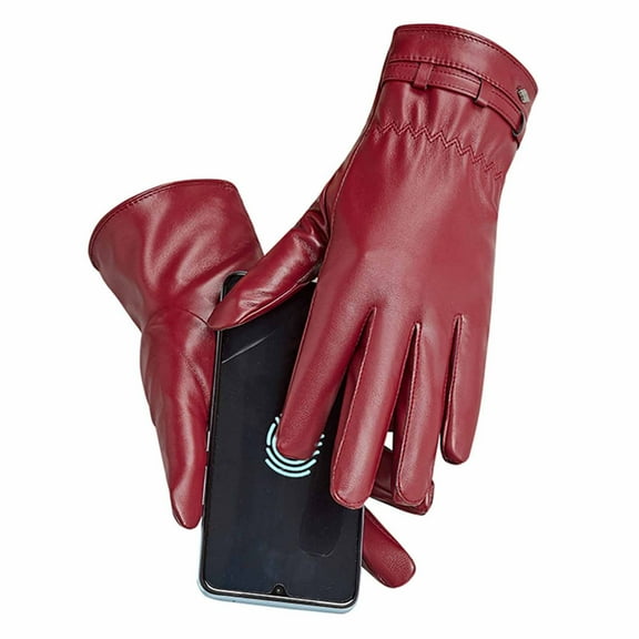 PEONAVET Winter Gloves Ladies Full Screen Gloves Autumn Winter Outdoor Plus Velvet Warm Fashion Leather Gloves Driving Christmas Gifts