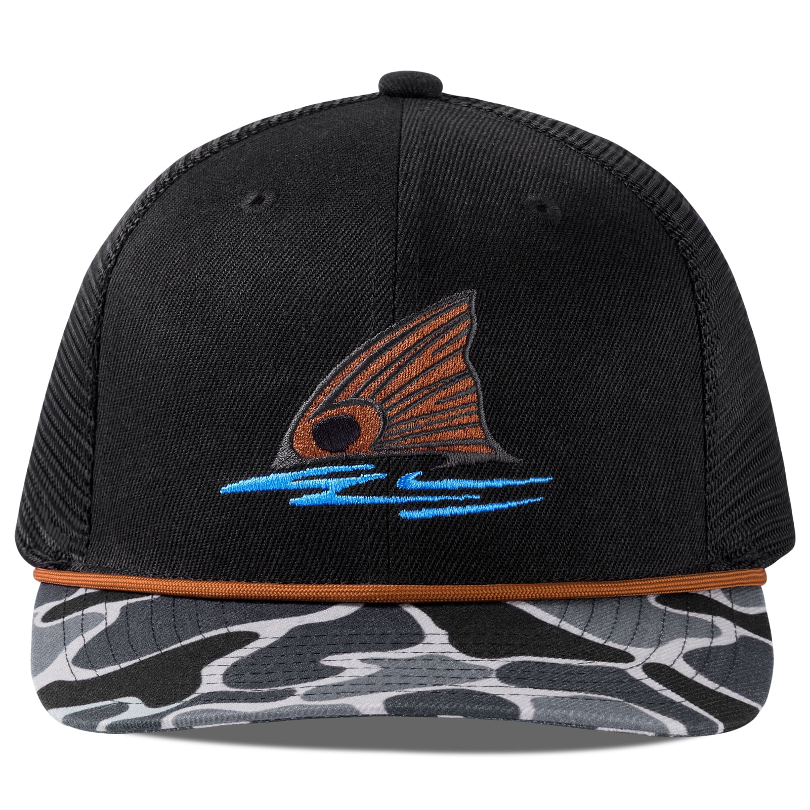BASSDASH Camo Rope Trucker Hat Adjustable Embroidered Baseball Cap Mesh Back for Duck Deer Hunting Fly Fishing Camping