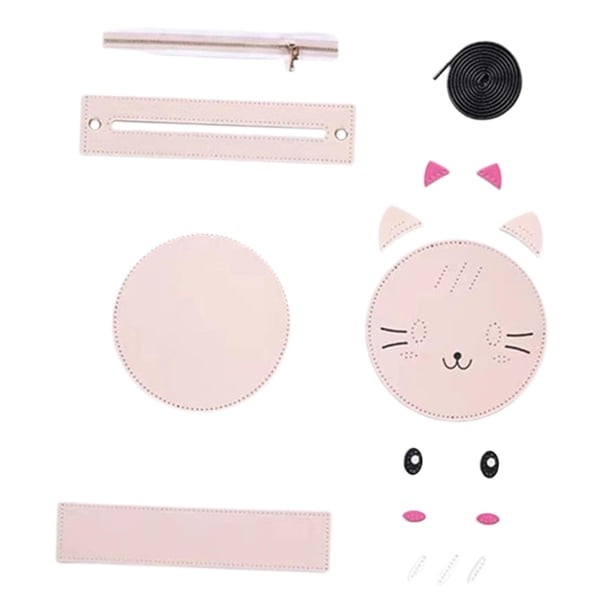 Bolso de cuero DIY con cierre de cremallera, tejido a mano, bolso de hombro de dibujos animados Rosa