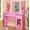 Pink: 35.4", variant on Vanity Desk with Mirror and Lights, Makeup Vanity Desk with Lights 3 Colors, Transparent Top Vanity with 2 RGB Drawers, 6 Shelves, Large Tempered Cabinet, Power Outlet, Pink