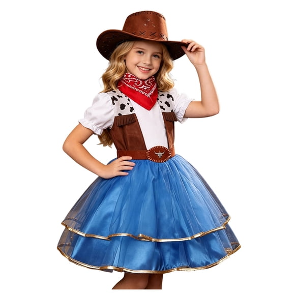 RFQWOVSR Girls Western Cowboy Costume Skirt Set for Halloween Party Performance Events