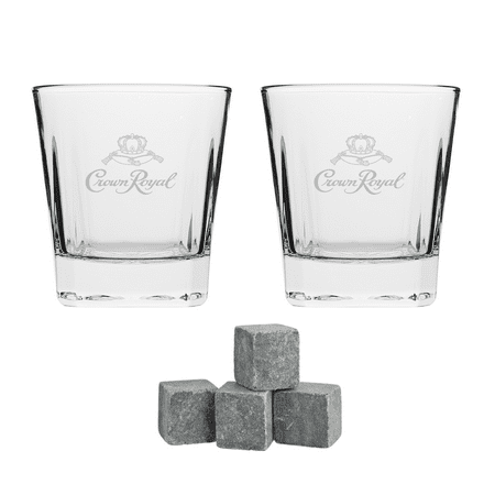 

Crown Royal Whiskey Glass and Stone Set by Lord’s Rocks | 2 Scotch Whiskey Glasses and 4 Unique Chilling Granite Rocks | Whiskey Stone Gift Set for Men Compatible