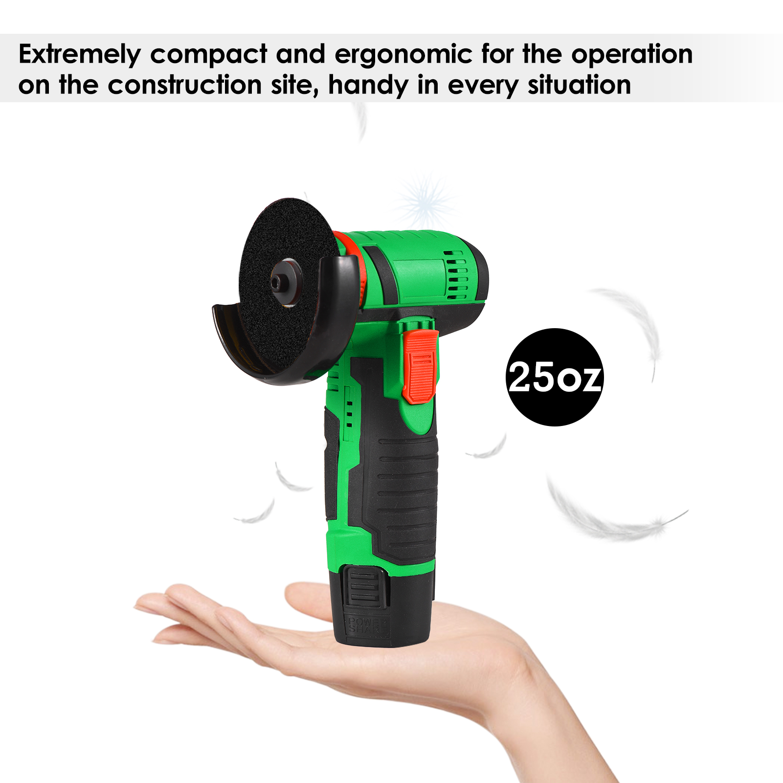 Angle Grinder Electric 12V Cordless Angle Grinder Tool Kit Portable Lithium Electric Angle Grinder 19500rpm Mini Rechargeable Power Cutter with 2pcs Batteries 2pcs Grinding Discs for Grinding