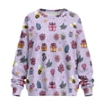 thumbnail image 5 of SCRAWLGOD Christmas Day Crewneck Fall Sweatshirts for Women Trendy Women's Long Sleeve Pullover Tops with Pockets Fashion for Daily Wear, Spots, Office, Holly Poinsettia Sock Bee Print Violet, S, 5 of 7