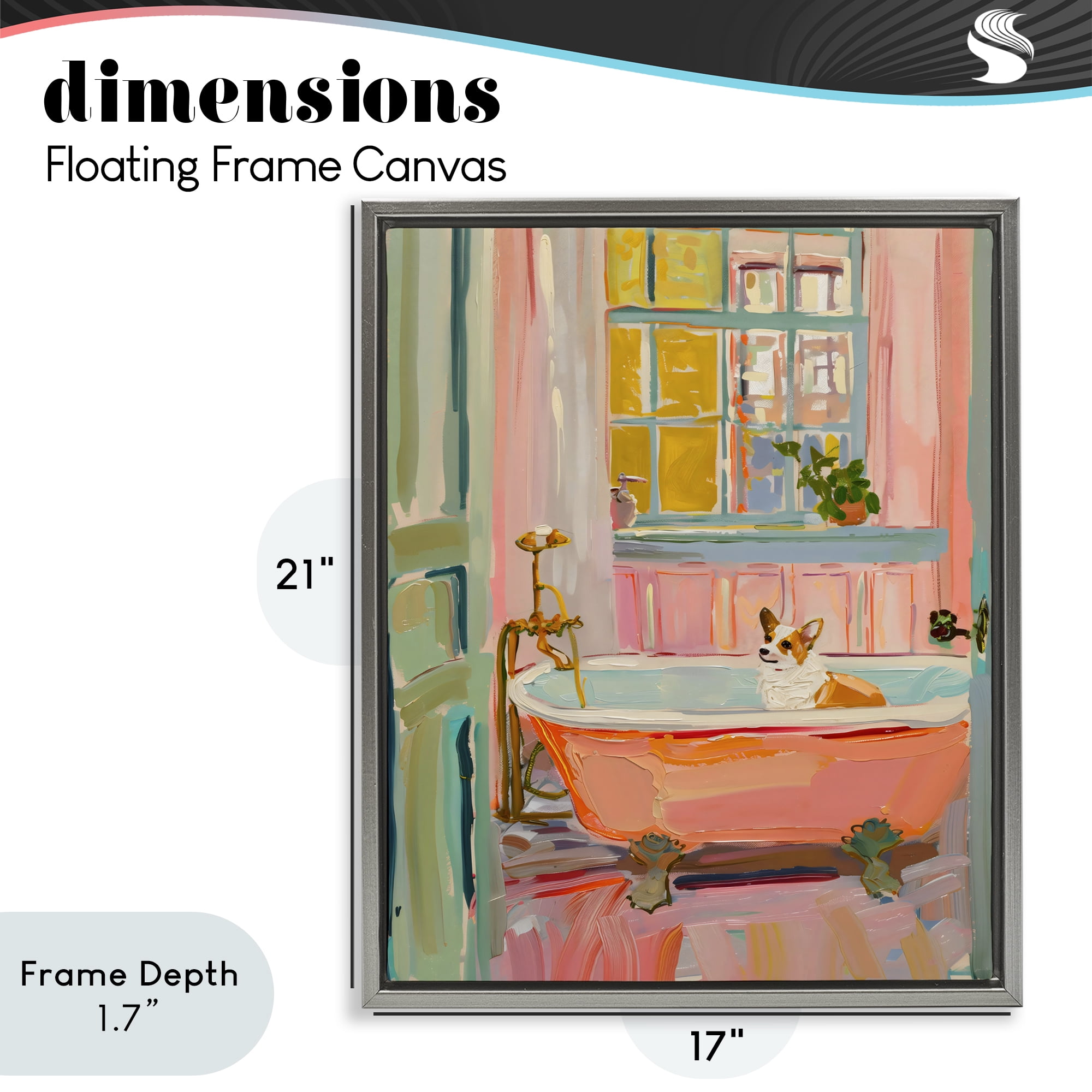 Stupell Industries Corgi in Bathtub Gray Framed Floater Canvas Wall Art, design by The Prints Vibe
