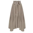 thumbnail image 3 of Dpytoraw Women's Belted High Waist Midi Skirt Casual Asymmetrical Ruffle Hem Long Skirts Pleated A Line Cocktail Party Skirts Khaki Women’s Corduroy A-Line Midi Skirt Yellow, 3 of 5