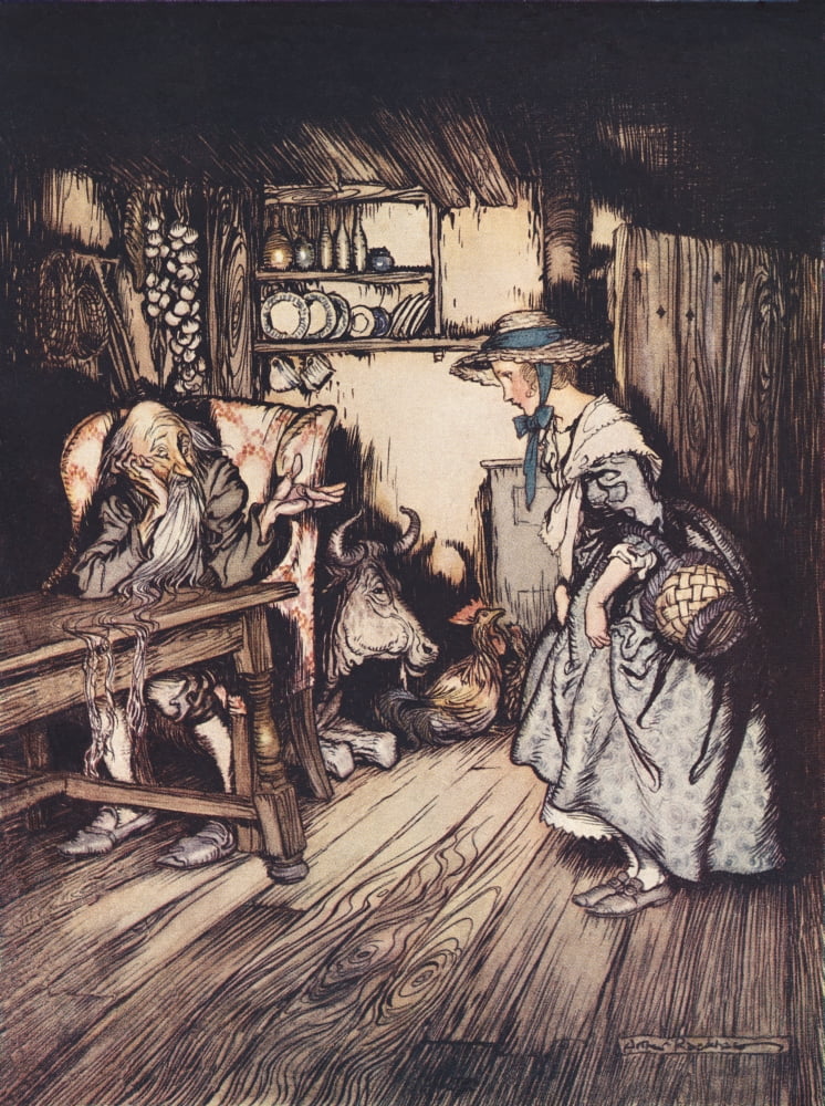 She Begged Quite Prettily To Be Allowed To Spend The Night There Illustration By Arthur Rackham From Grimms Fairy Tale The Hut In The Forest Published Late 19Th Century Canvas Art - Ken Welsh Design