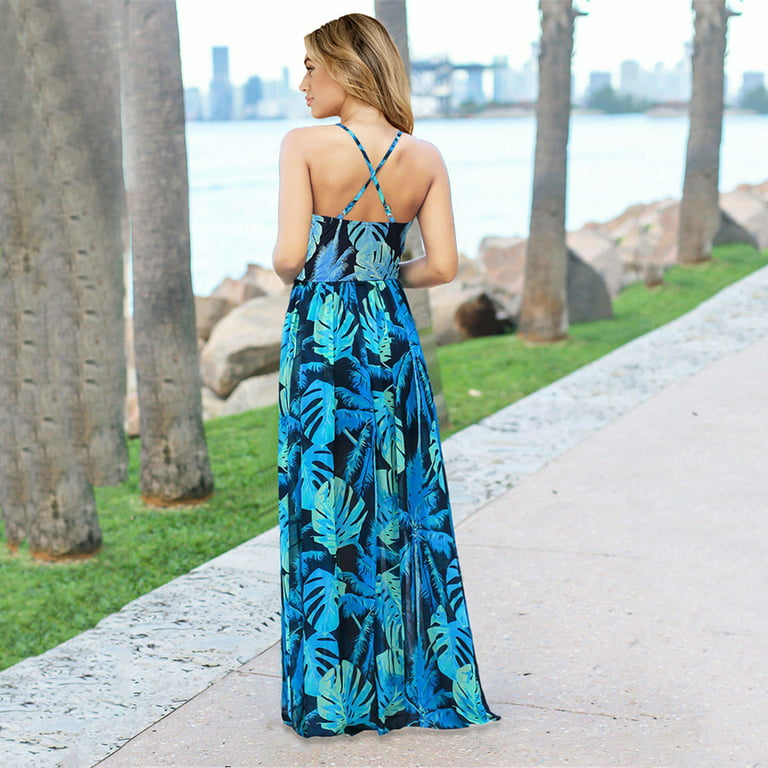 Long Backless Party Maxi Floral Sundress Beach Dresses Boho Women