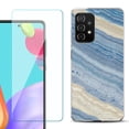 thumbnail image 1 of Slim-Fit Flexible Gel TPU Phone Case compatible with Samsung Galaxy A52 5G, with Tempered Glass Screen Protector, by OneToughShield ® - Marble/ Marina Blue, 1 of 2