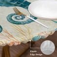 thumbnail image 3 of Seahorse Coastal Round Tablecloth, Fitted Table Cover with Elastic for 55"-60" Round Tables, Vintage Nautical Ocean Starfish Compass Table Cloth Outdoor Indoor Dinning Party Waterproof Tablecloths, 3 of 7