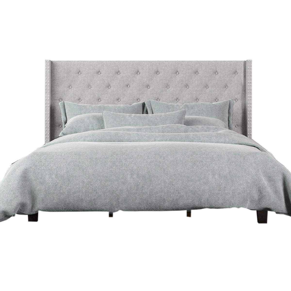 Nathaniel Home, Queen Bed Frames Upgrade, Linen Upholstered Platform Bed, Diamond Beds Frame for Bedroom, with Fabric Button Tufted Headboard, Gray
