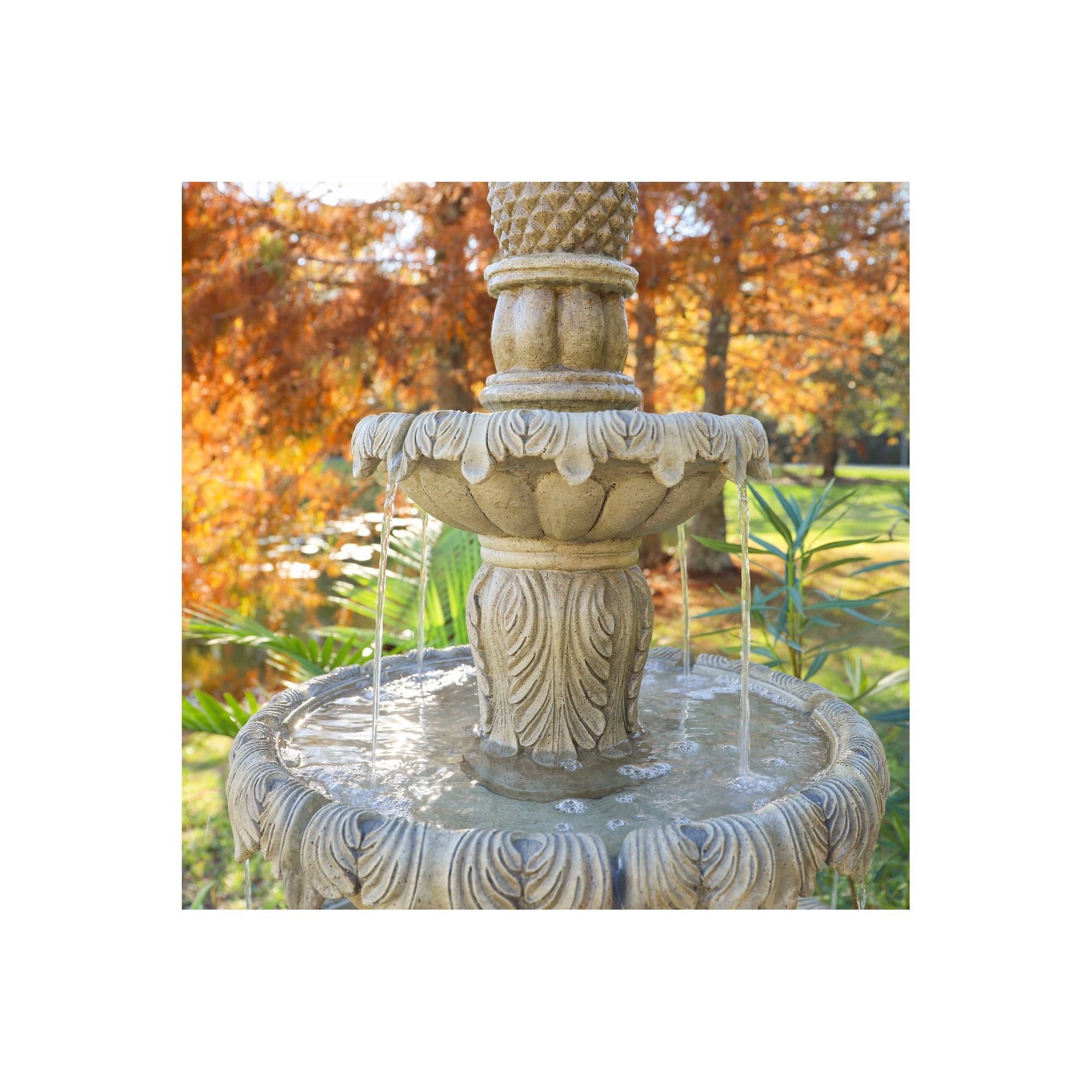 Ibiza 62" High Large Italian Outdoor Decor Sand Stone Floor Fountain with Light LED 3-Tier Outside Garden Patio