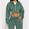 thumbnail image 2 of CIENVNSTG Women 2 Piece Set Fall Clothes Outfits Zipper Hooded Sweatshirt Set High Waist Ladies Sweatpants Set Streetwear Army Green L, 2 of 4