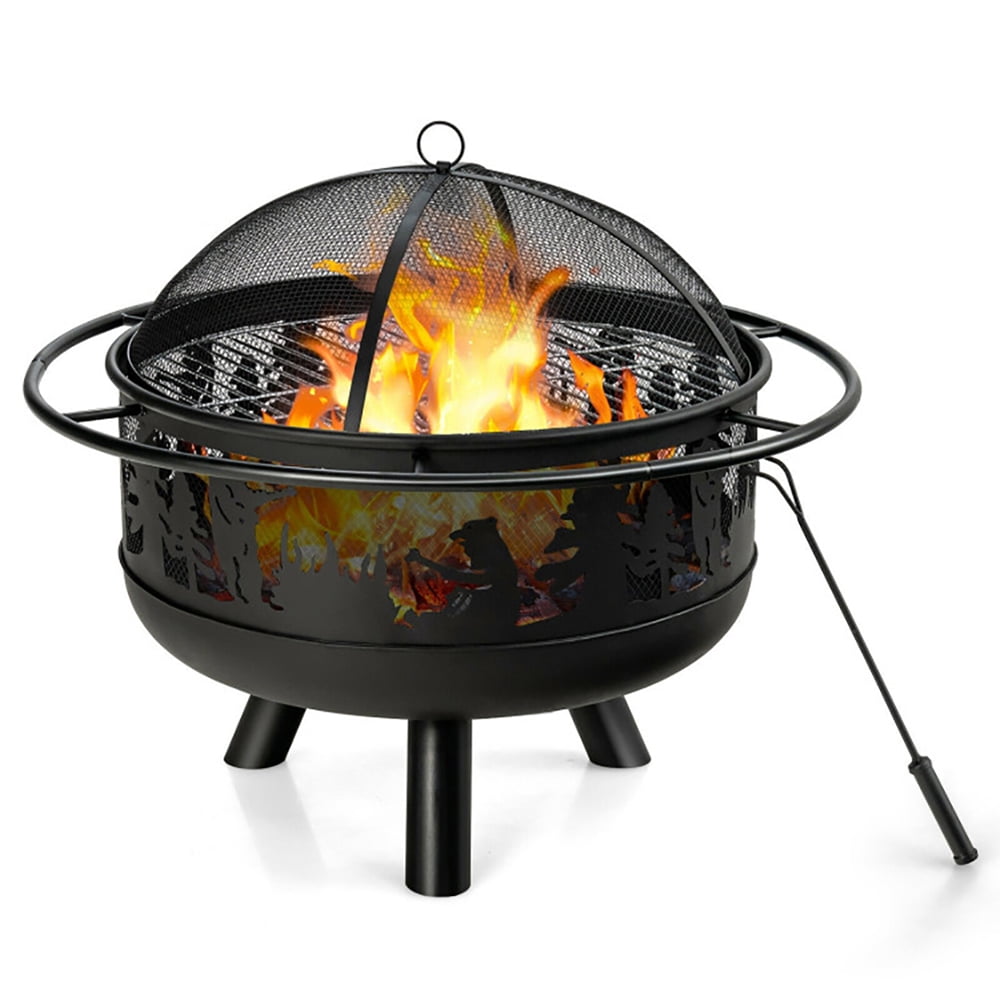 GVN 30 Inch Outdoor Wood Burning Fire Pit with Fire Poker and Cooking Grill-Black, Outdoor Fire Pit for Outdoor, Outside Patio Deck and Garden GVN 30 Inch Outdoor Wood Burning Fire Pit with Fire Poker and Cooking Grill-Black, Outdoor Fire Pit for Outdoor, Outside Patio Deck and Garden