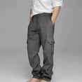 thumbnail image 4 of Likimi Kids Boys Cargo Pants Fashionable Drawstring Straight Wide Leg Loose Fit Solid Color Long Sweatpants Joggers With Pocket Size 5-6 Years Gy2, 4 of 8