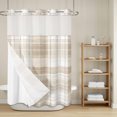 thumbnail image 5 of No Hook Shower Curtain and Liner Set, Beige Buffalo Plaid Washable Fabric Shower Curtains for Bathroom, Bathtub, Farmhouse Modern Checkered Waterproof Bathroom Curtains 48W x 72H, 5 of 9