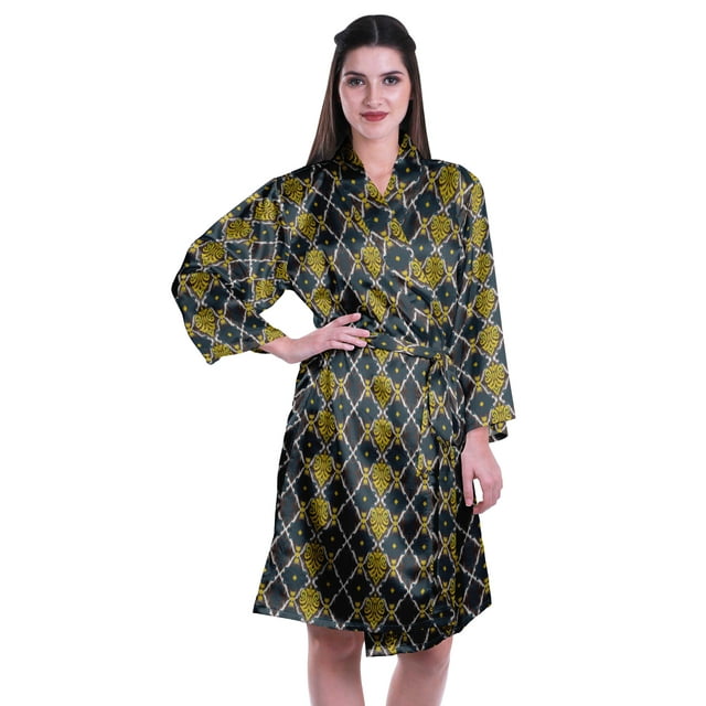 Moomaya Kimono Imprimé pour Femmes Robe de Mariée en Satin Soie Vêtements de Détente